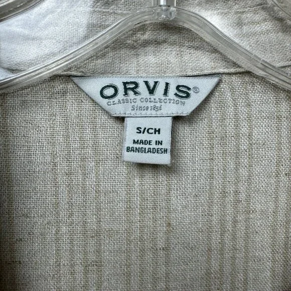 Orvis Women’s Linen Blend Button Up Shirt Roll Tab Sleeve Beige Small - Picture 6 of 12